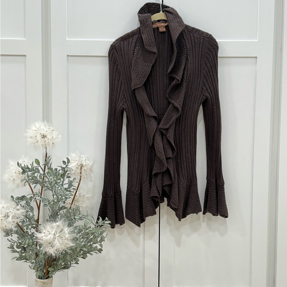 Brown ruffle knit cardigan